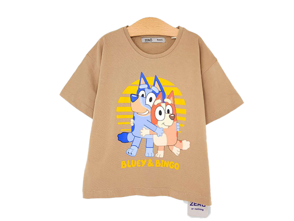 تیشرت پسرانه طرح بلویی و بینگو رنگ خاکی زیرو Zero