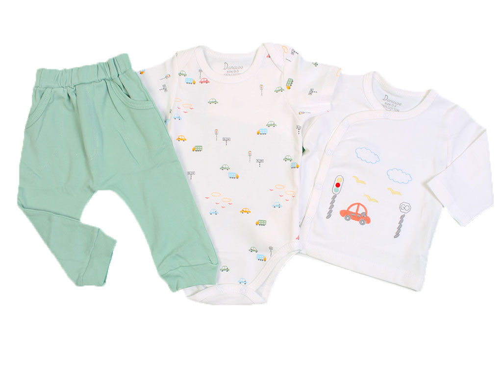 ست 3 تکه نوزادی پسرانه طرح ماشین و چراغ راهنمایی رانندگی دانالو Danaloo