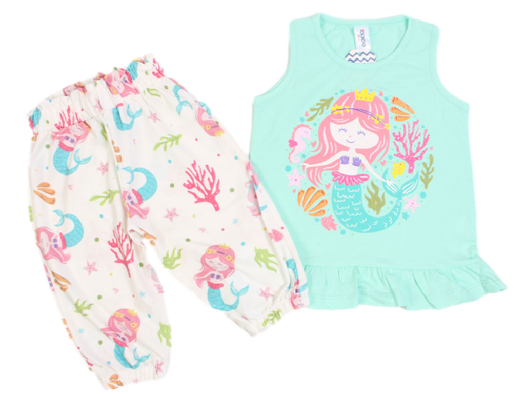 تونیک آستین حلقه ای و شلوارک راحتی دخترانه طرح پری دریایی کیدومکس kido max