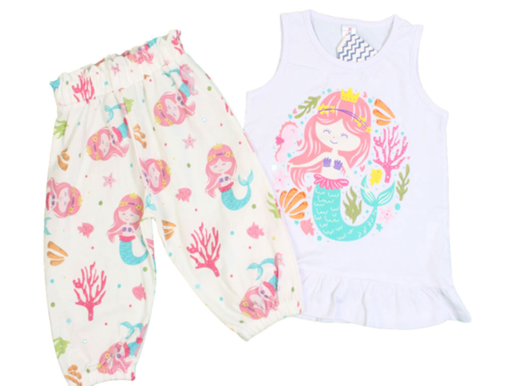 تونیک آستین حلقه ای و شلوارک راحتی دخترانه طرح پری دریایی کیدومکس kido max