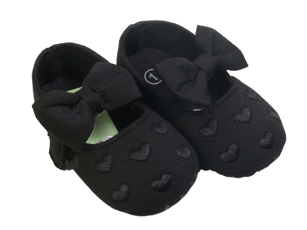 پاپوش نوزادی استپ دار دخترانه مشکی پاپیونی