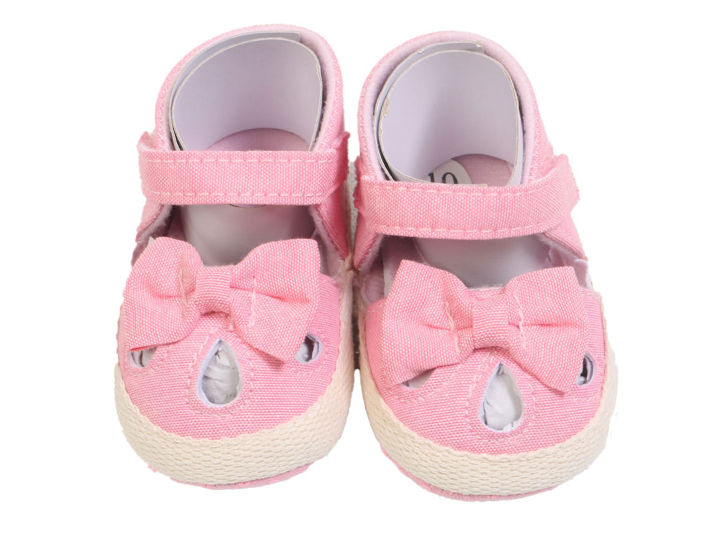 پاپوش نوزادی استپ دار تابستانی دخترانه صورتی رنگ پاپیونی