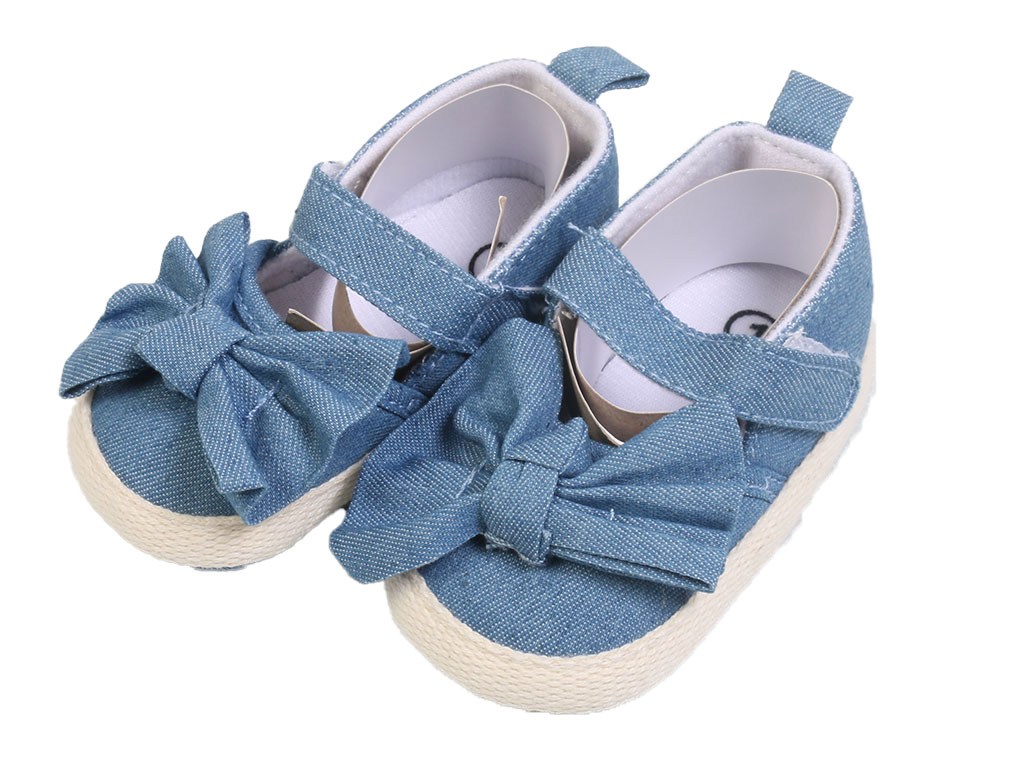 پاپوش نوزادی استپ دار تابستانی دخترانه طرح جین پاپیونی