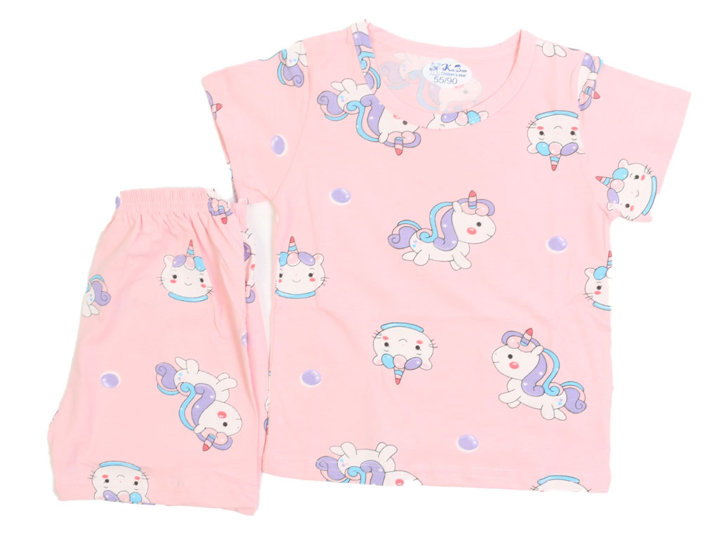 تیشرت و شلوارک راحتی دخترانه طرح اسب تک شاخ کو باو kubao