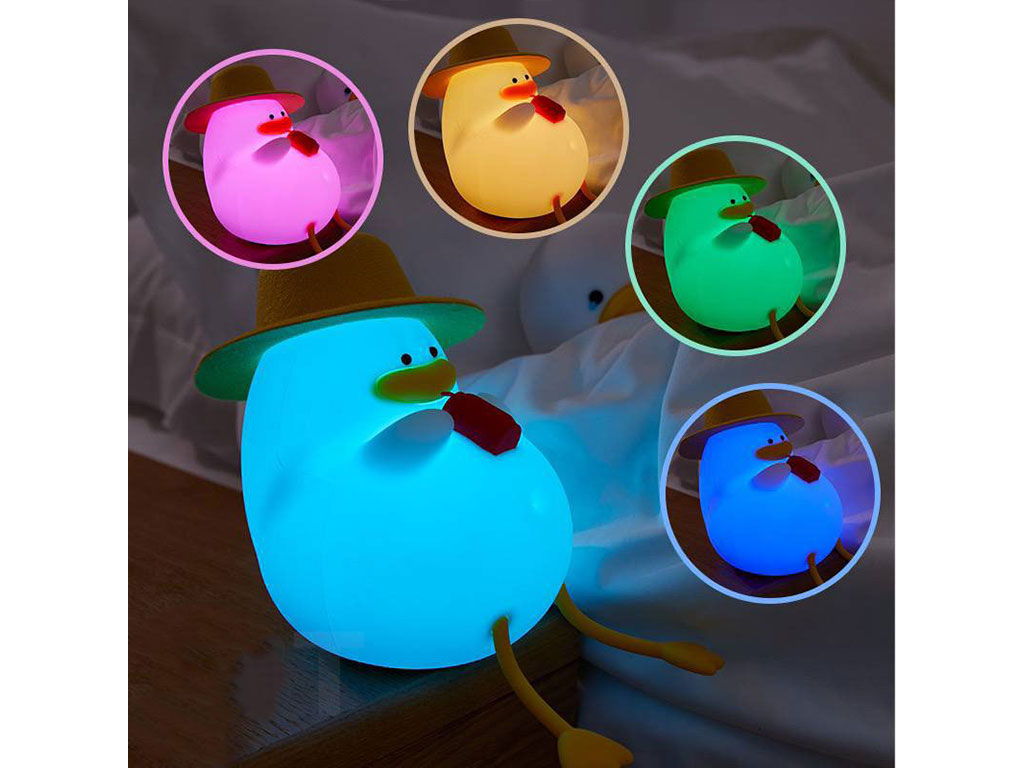 چراغ خواب سیلیکونی شارژی طرح اردک کلاه دار
