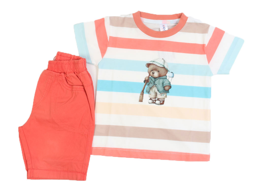 تیشرت و شلوارک کتان پسرانه طرح خرس کیدومکس kido max