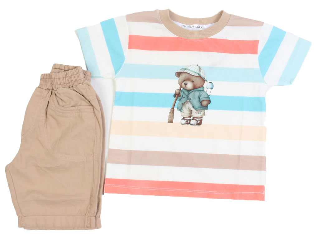 تیشرت و شلوارک کتان پسرانه طرح خرس کیدومکس kido max