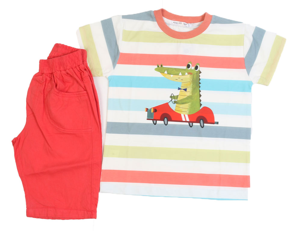 تیشرت و شلوارک کتان پسرانه طرح تمساح راننده کیدومکس kido max