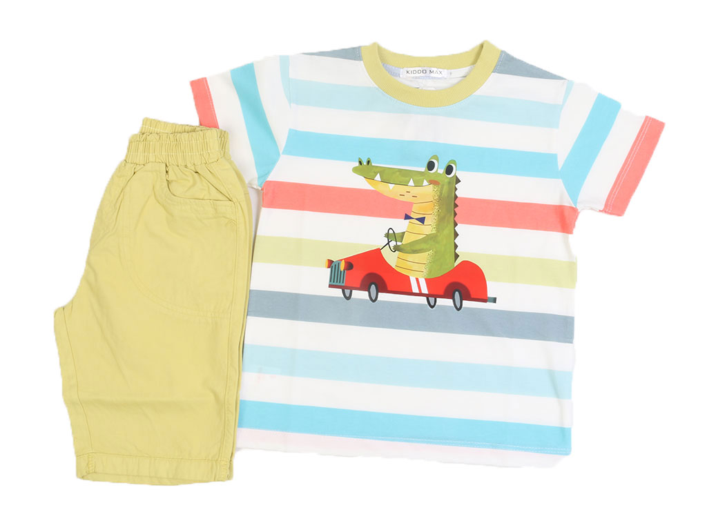 تیشرت و شلوارک کتان پسرانه طرح تمساح راننده کیدومکس kido max