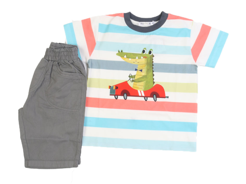 تیشرت و شلوارک کتان پسرانه طرح تمساح راننده کیدومکس kido max