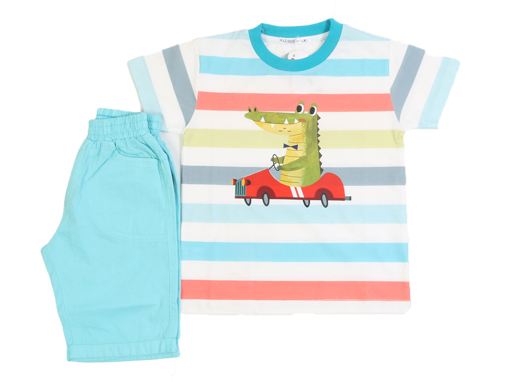 تیشرت و شلوارک کتان پسرانه طرح تمساح راننده کیدومکس kido max