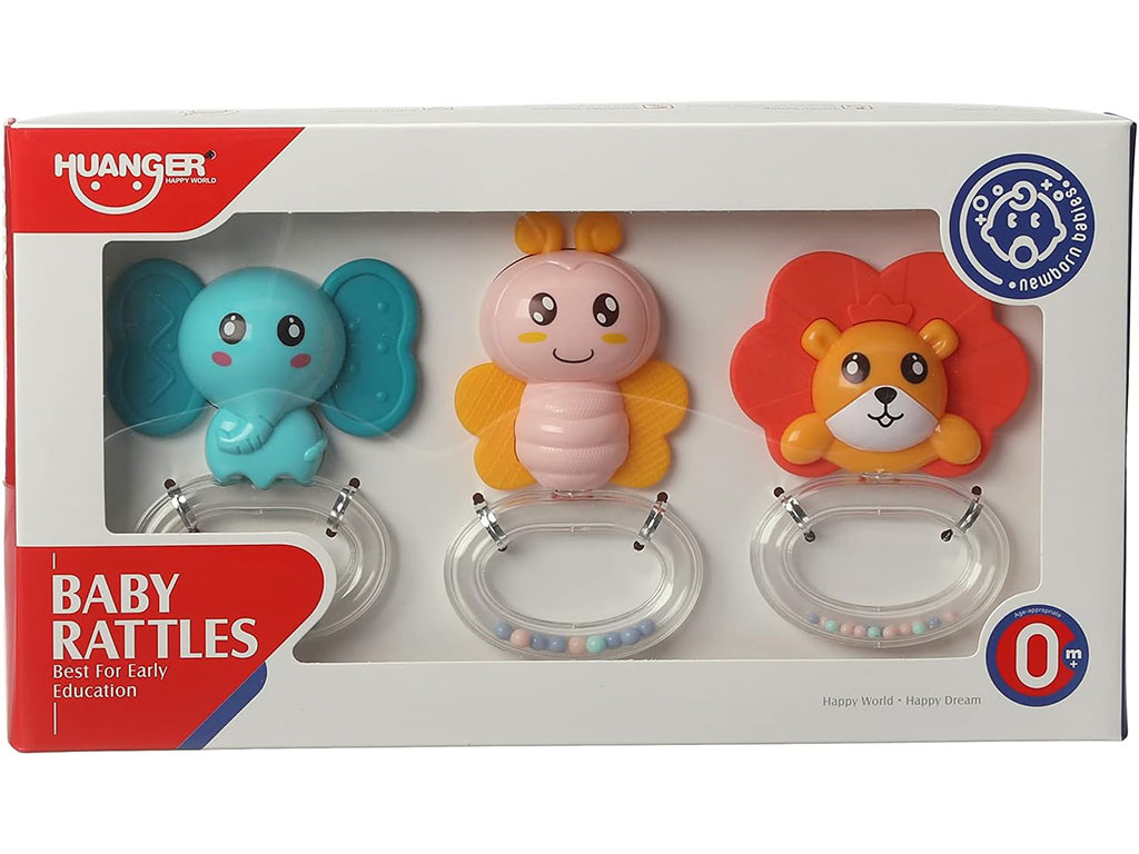 ست جغجغه و دندانگیر نوزادی 3 عددی هانگر huanger