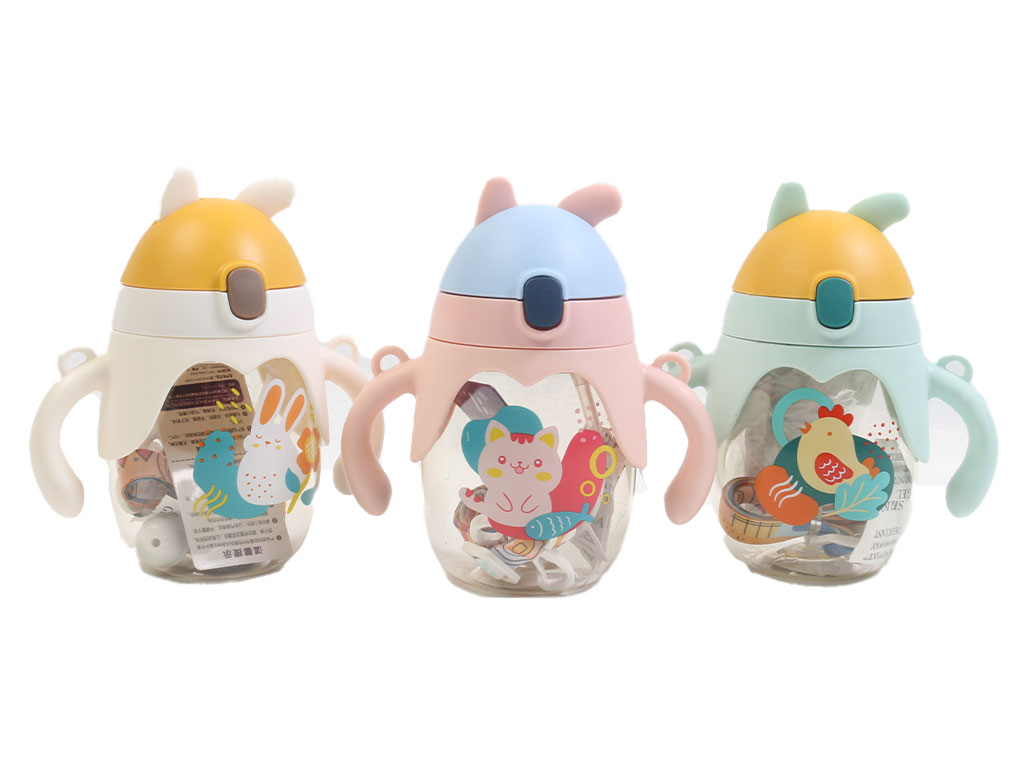 لیوان نی دار آنتی کولیک دسته دار حجم 250 میلی لیتر طرح حیوانات