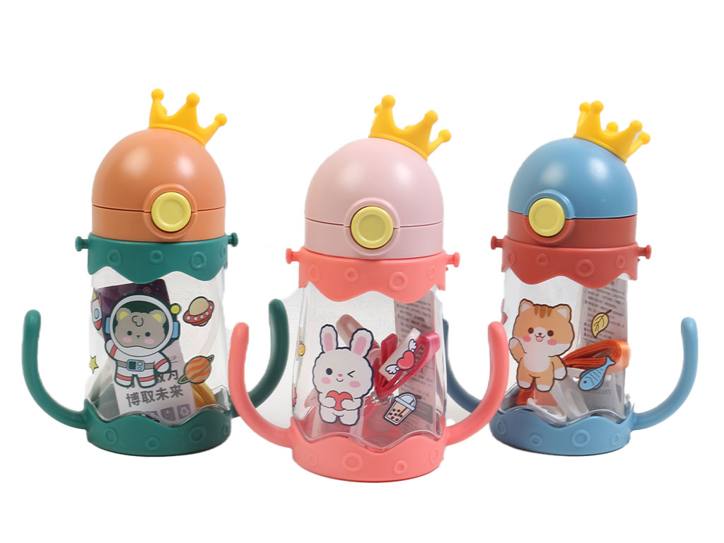 لیوان نی دار آنتی کولیک دسته دار حجم 350 میلی لیتر طرح حیوانات و تاج برجسته