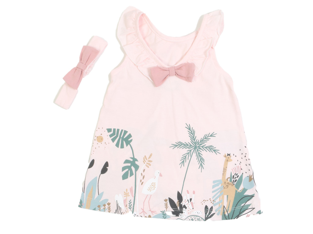 پیراهن نوزادی دخترانه به همراه هدبند طرح حیوانات پاپوPAPO