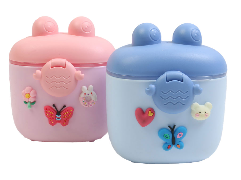 ظرف ذخیره شیر خشک پیمانه دار نوزادی و انبار غذای کودک طرح قورباغه استیکردار