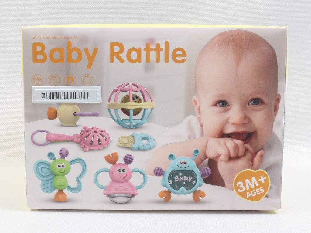 ست جغجغه و دندانگیر نوزادی7 عددی مدل صندوقی سایز بزرگ  Baby Rattle