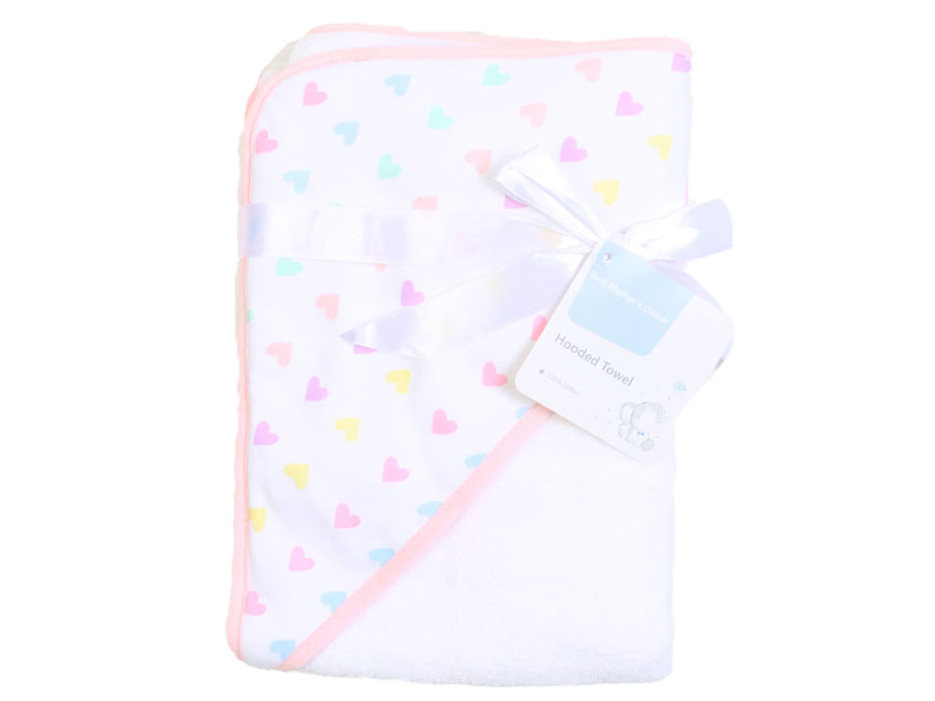 حوله دورپیچ کلاهدار نوزادی دخترانه با طرح قلب رنگی