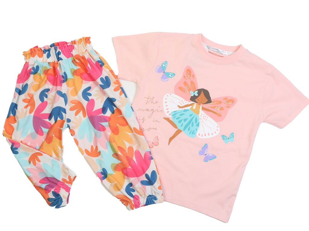 تیشرت و شلوارک راحتی دخترانه طرح فرشته و پروانه کیدومکسkido max