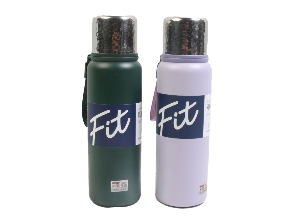 فلاسک استیل حجم 750 میلی لیتر با درب معرق کاری شده به همراه بند دستی