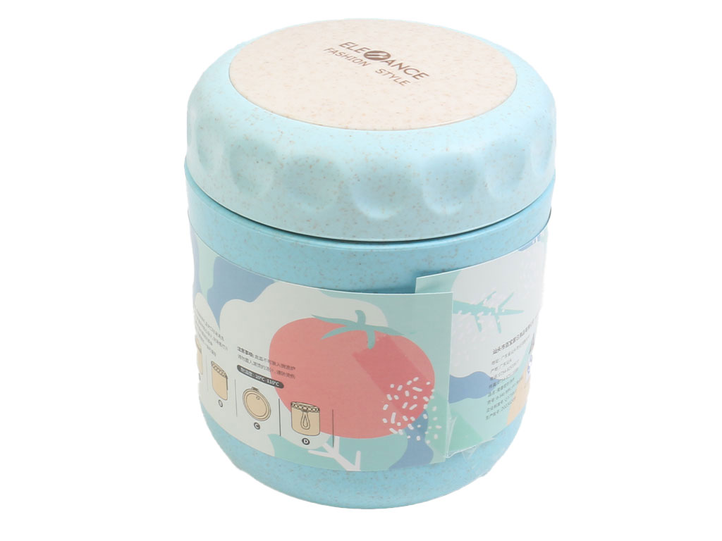 ظرف غذا استوانه ای حجم 380 میلی لیتر دارای قاشق و بند سیلیکونی