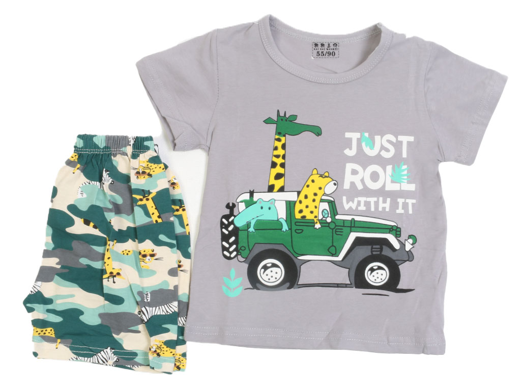 تیشرت و شلوارک راحتی پسرانه طرح ماشین حیوانات