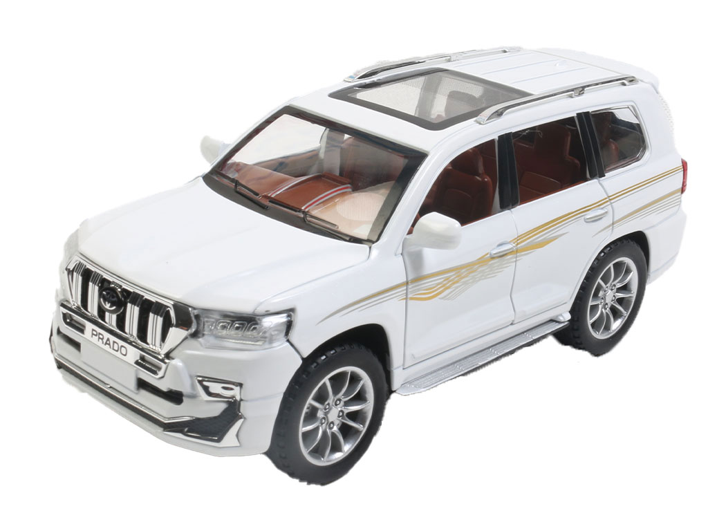 ماشین فلزی عقب کش مدل دودزا، موزیکال و چراغدار اسباب بازی طرح تویوتا پرادو با 6 درب بازشو