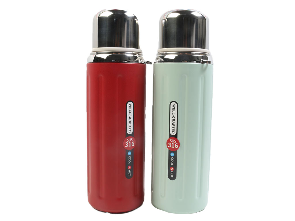 فلاسک استیل حجم 800 میلی لیتر بدنه شیار دار به همراه بند دستی