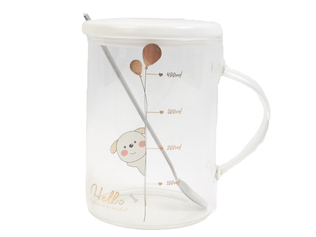 ماگ پیرکس درب دار با حجم 400 میلی لیتر طرح حیوانات