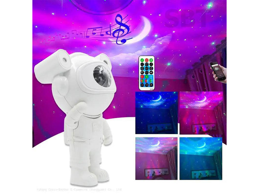 پروژکتور کهکشانی اسپیکر دار بلوتوثی طرح فضانورد ایستاده مدل برقی (سایز متوسط)