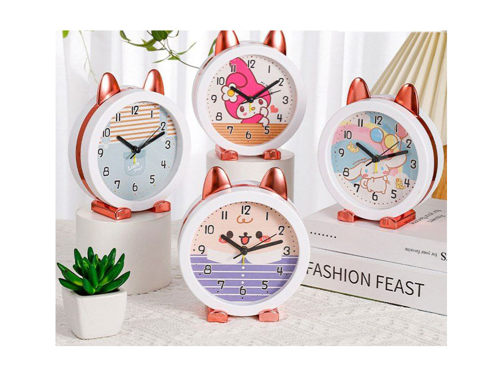 ساعت رومیزی اتاق کودک مدل گرد زنگ دار و کرومی با گوش های برجسته