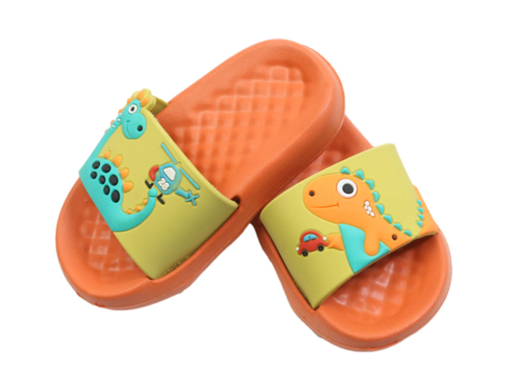 دمپایی مدل دارا بچه گانه طرح دایناسور پایون رنگ گلبهی مایل به آجری