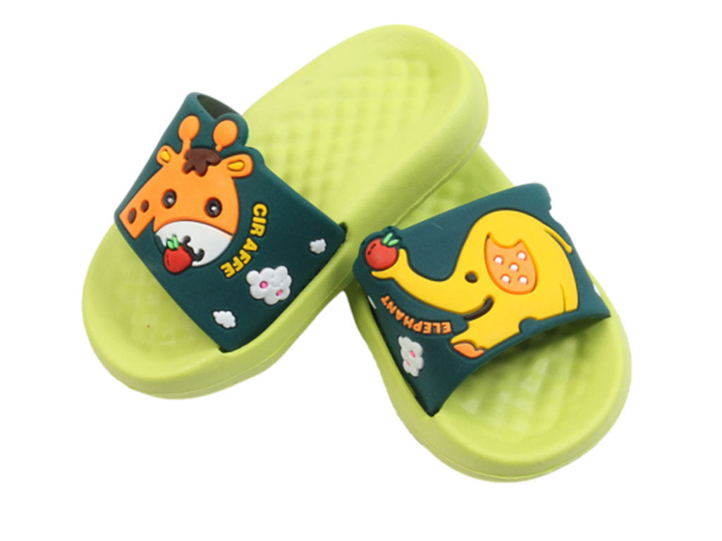 دمپایی فندق بچه گانه طرح فیل و زرافه پایون رنگ سبز