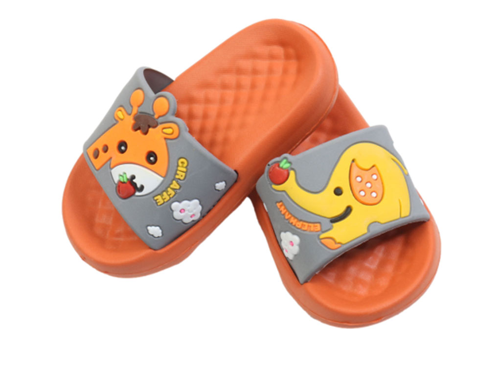 دمپایی فندق بچه گانه طرح فیل و زرافه پایون رنگ آجری