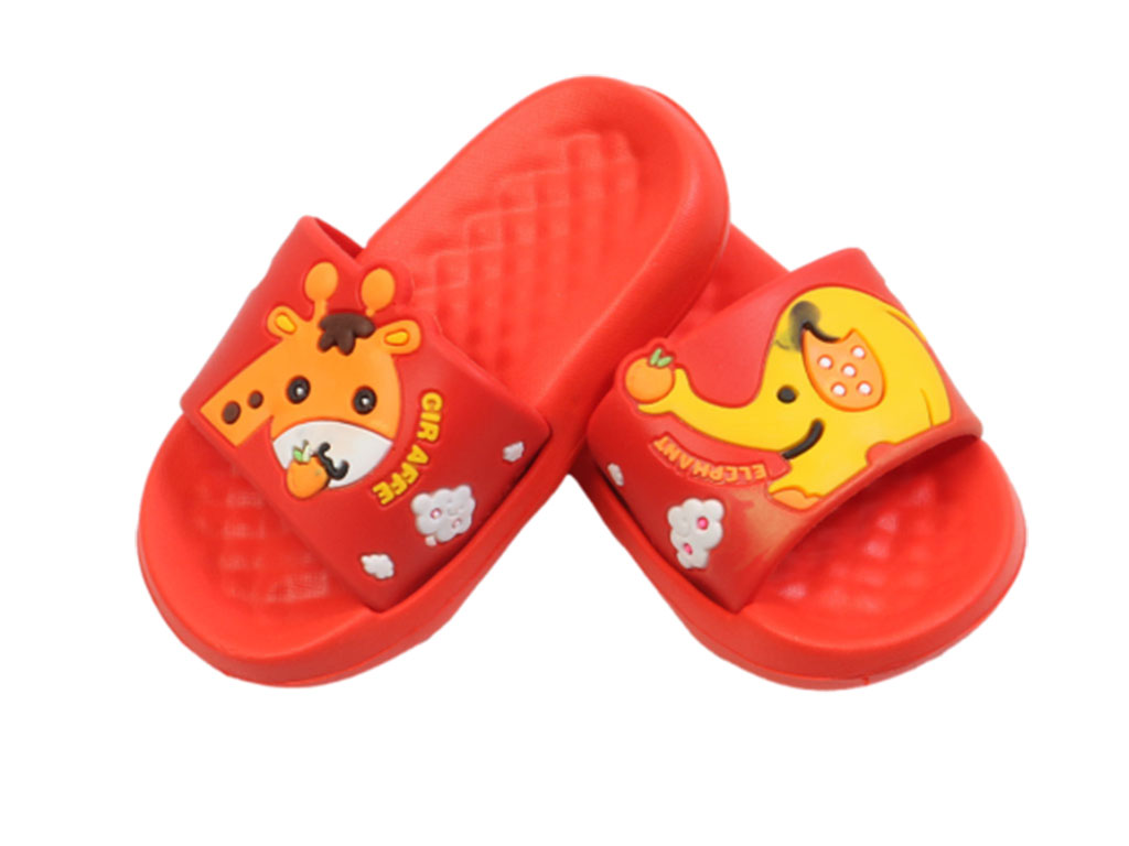 دمپایی فندق بچه گانه طرح فیل و زرافه پایون رنگ قرمز