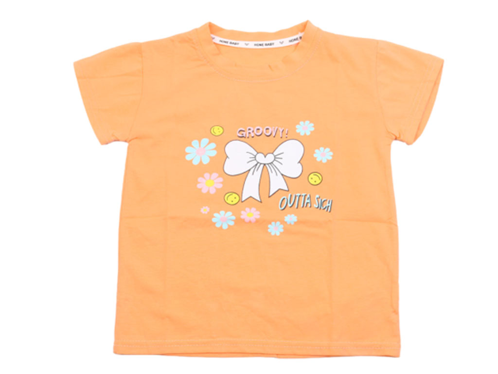 تیشرت آستین کوتاه دخترانه گلبهی رنگ طرح پاپیون