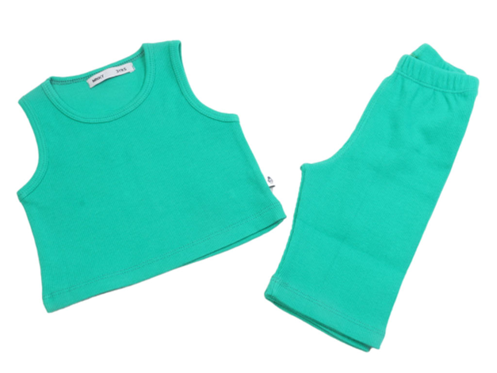 ست کراپ رکابی و شلوارک دخترانه سبز رنگ مانکی monkey