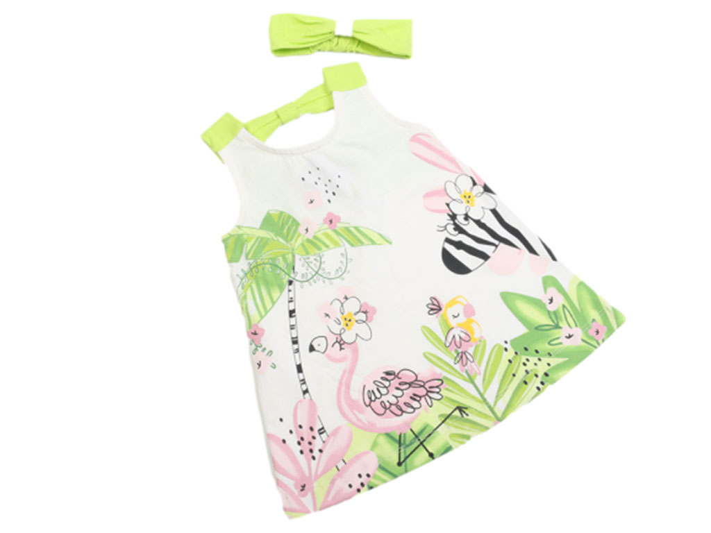 پیراهن نوزادی دخترانه به همراه هدبند طرح حیوانات پاپوPAPO