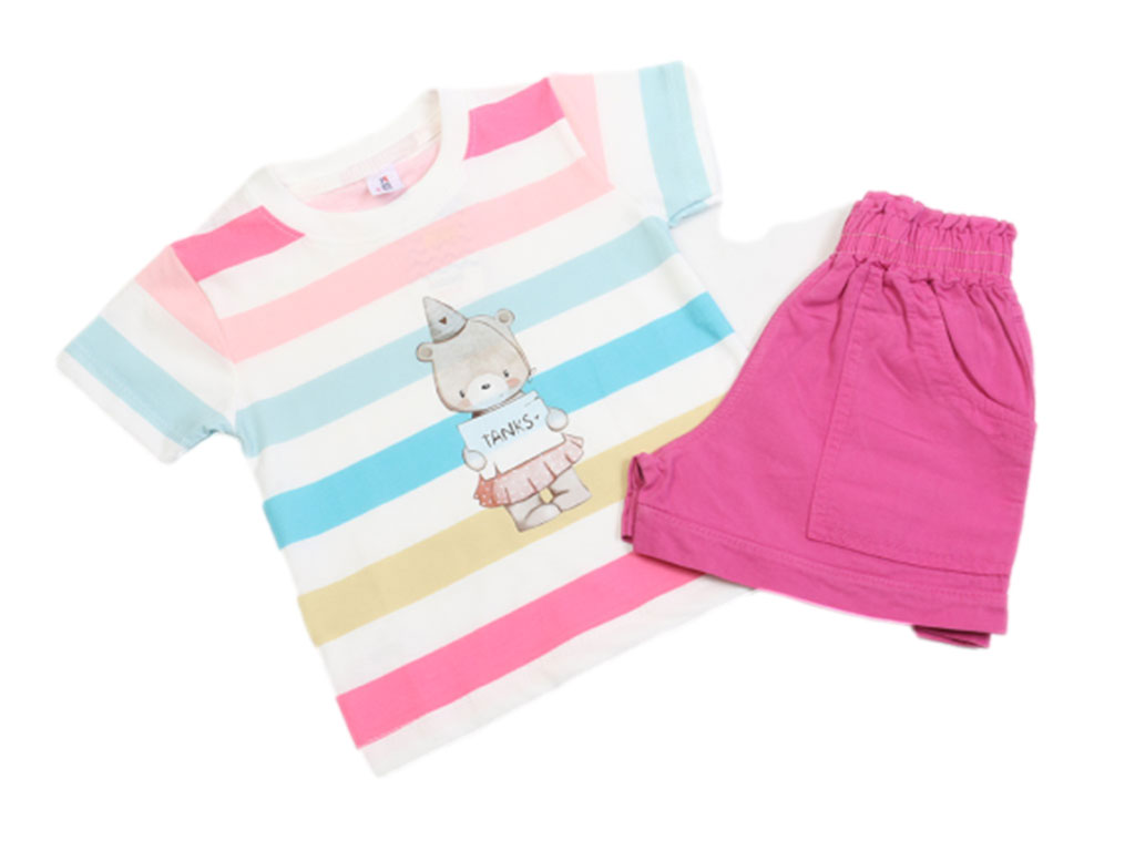 تیشرت و شلوارک کتان دخترانه طرح خرس کلاه بوقی کیدومکس kido max