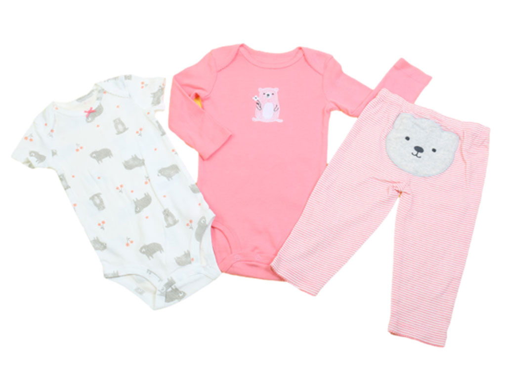 ست سه تکه بادی و شلوار دخترانه نوزادی طرح خرس و راه راه رنگی کارترز Carters