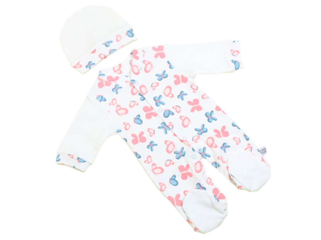 ست سرهمی جورابدار و کلاه نوزادی دخترانه طرح پروانه های رنگی دامون Damon