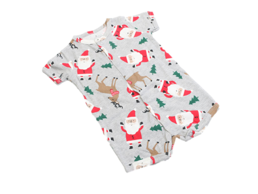 رامپر نوزادی پسرانه طوسی رنگ طرح گوزن و بابانوئل کارترز carters