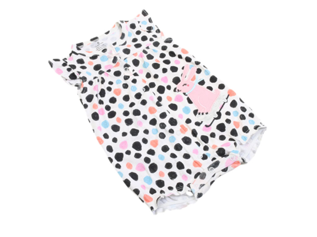 رامپر نوزادی دخترانه سفید رنگ طرح خال های رنگی و خرگوش تکه دوزی شده کارترز carters