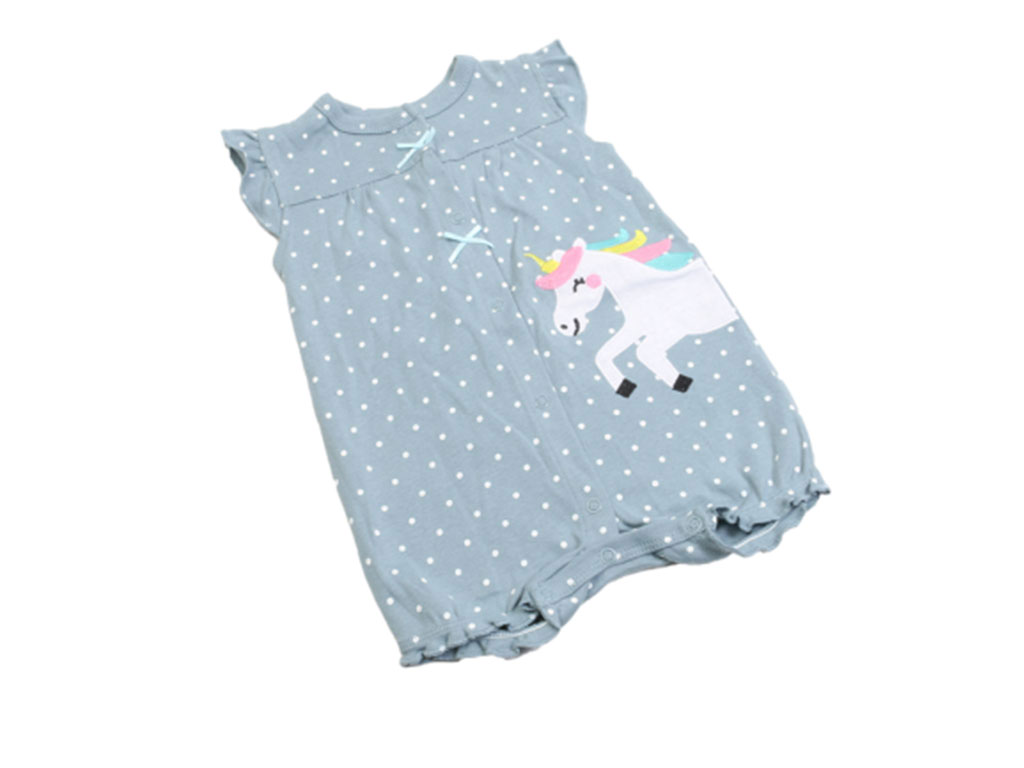 رامپر نوزادی دخترانه طوسی رنگ طرح اسب تک شاخ کارترز carters