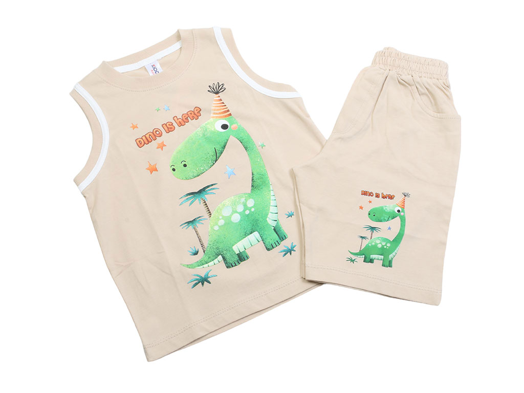 رکابی و شلوارک پسرانه نسکافه ای رنگ طرح دایناسور کیدومکس kido max