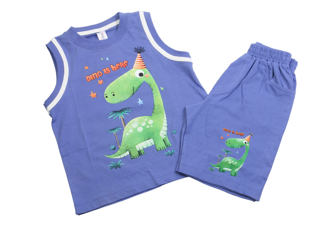 رکابی و شلوارک پسرانه آبی رنگ طرح دایناسور کیدومکس kido max