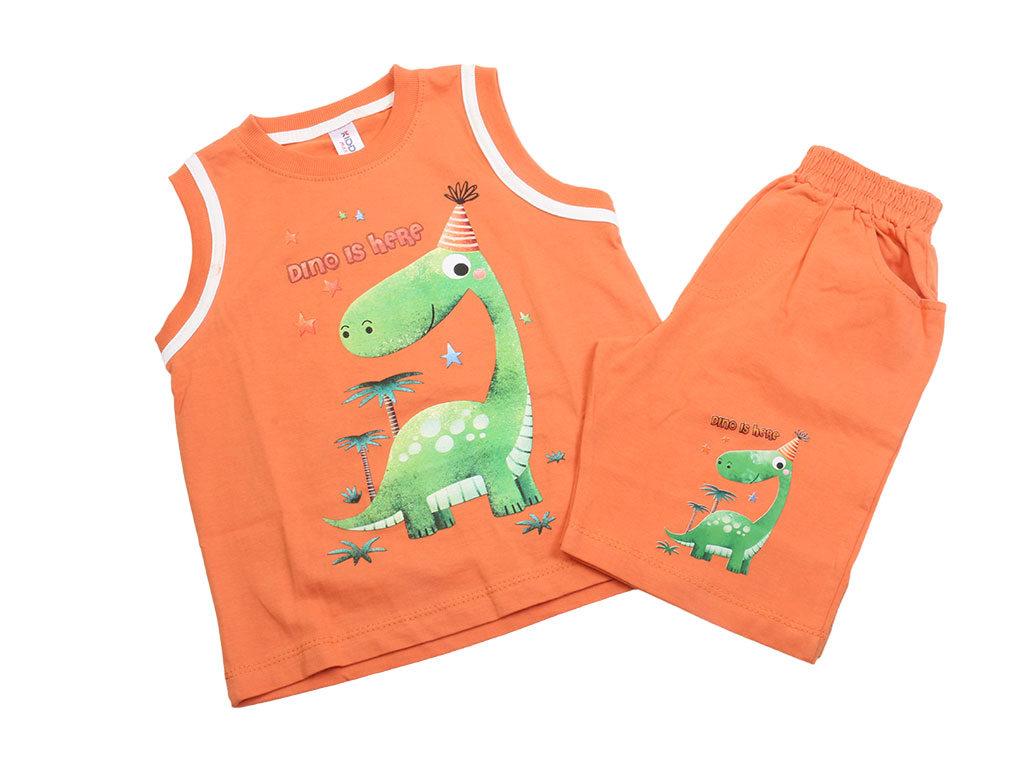 رکابی و شلوارک پسرانه آجری رنگ طرح دایناسور کیدومکس kido max