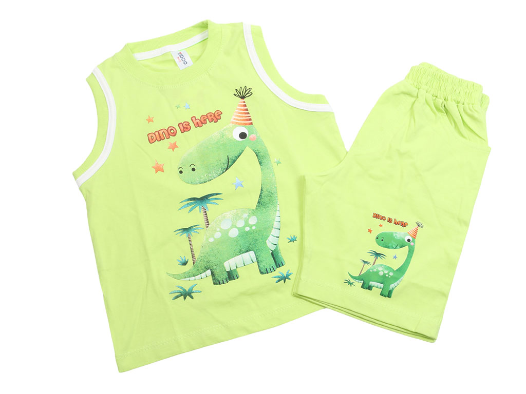 رکابی و شلوارک پسرانه سبز رنگ طرح دایناسور کیدو مکس kido max