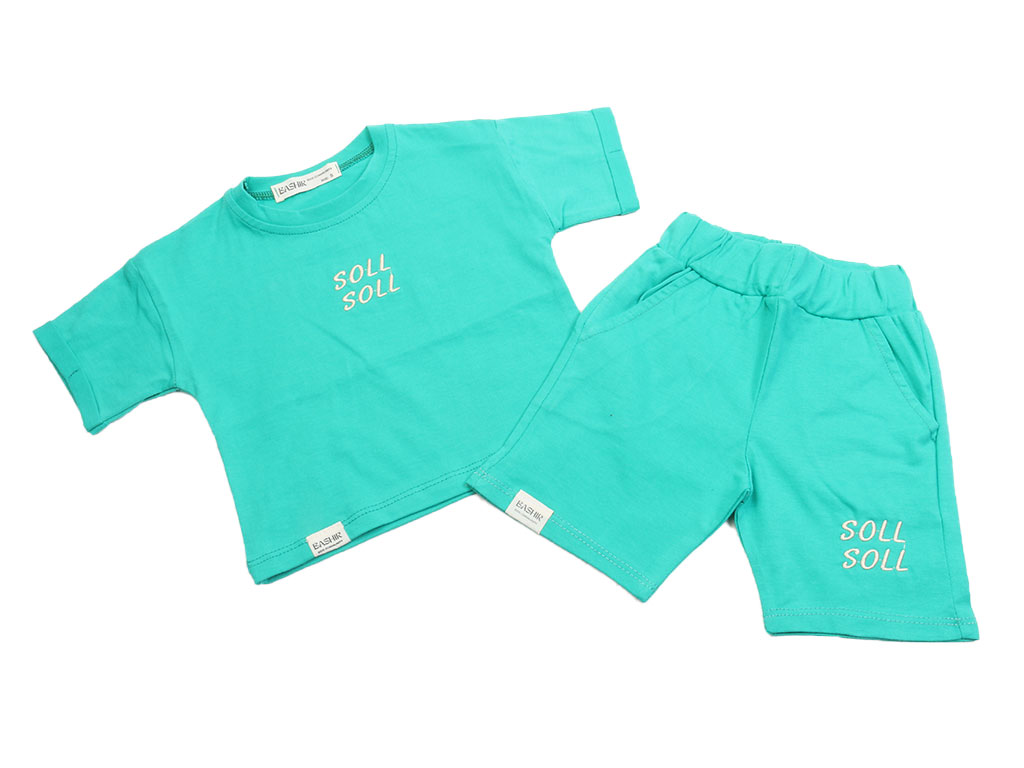 ست تیشرت و شلوارک نوزادی طرح soll رنگ سبز بشیر bashir