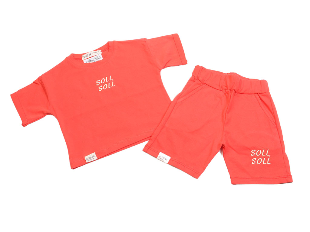 ست تیشرت و شلوارک نوزادی دخترانه طرح soll رنگ ماتیکی بشیر bashir